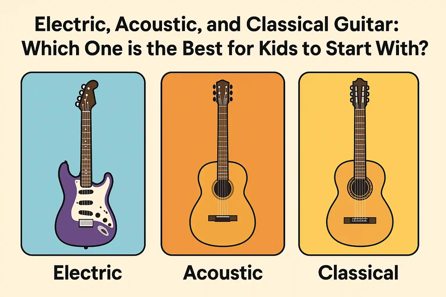Close-up of kids guitar build quality and materials