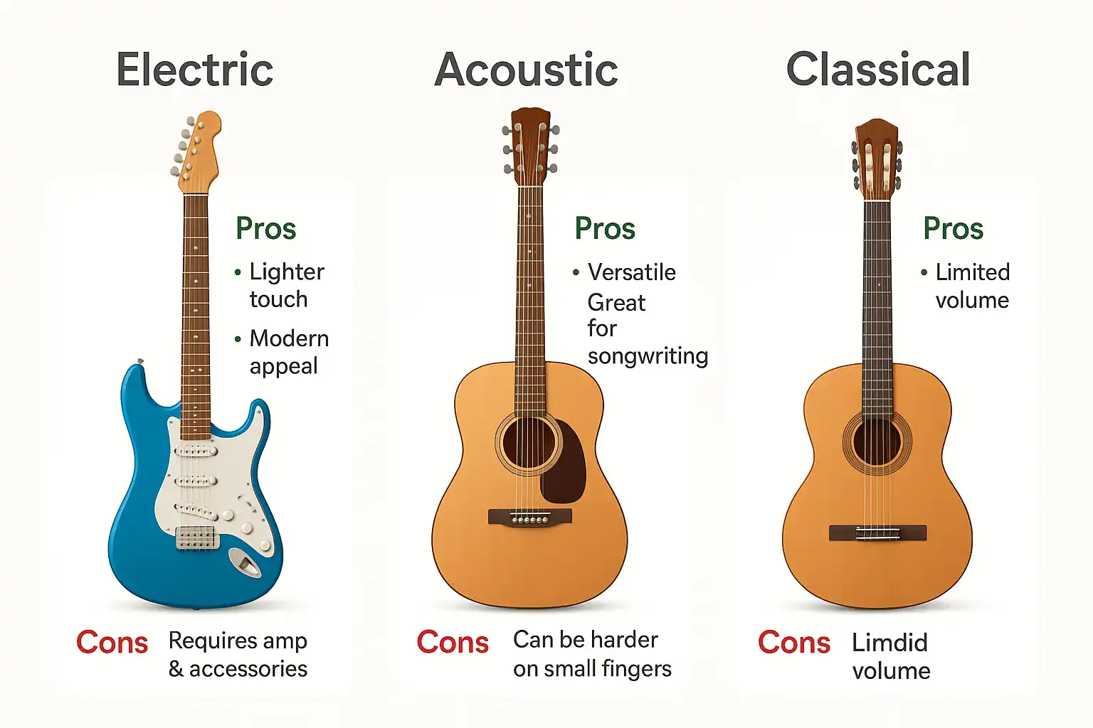 Comparison of Electric, Acoustic, and Classical Guitars for Kids
