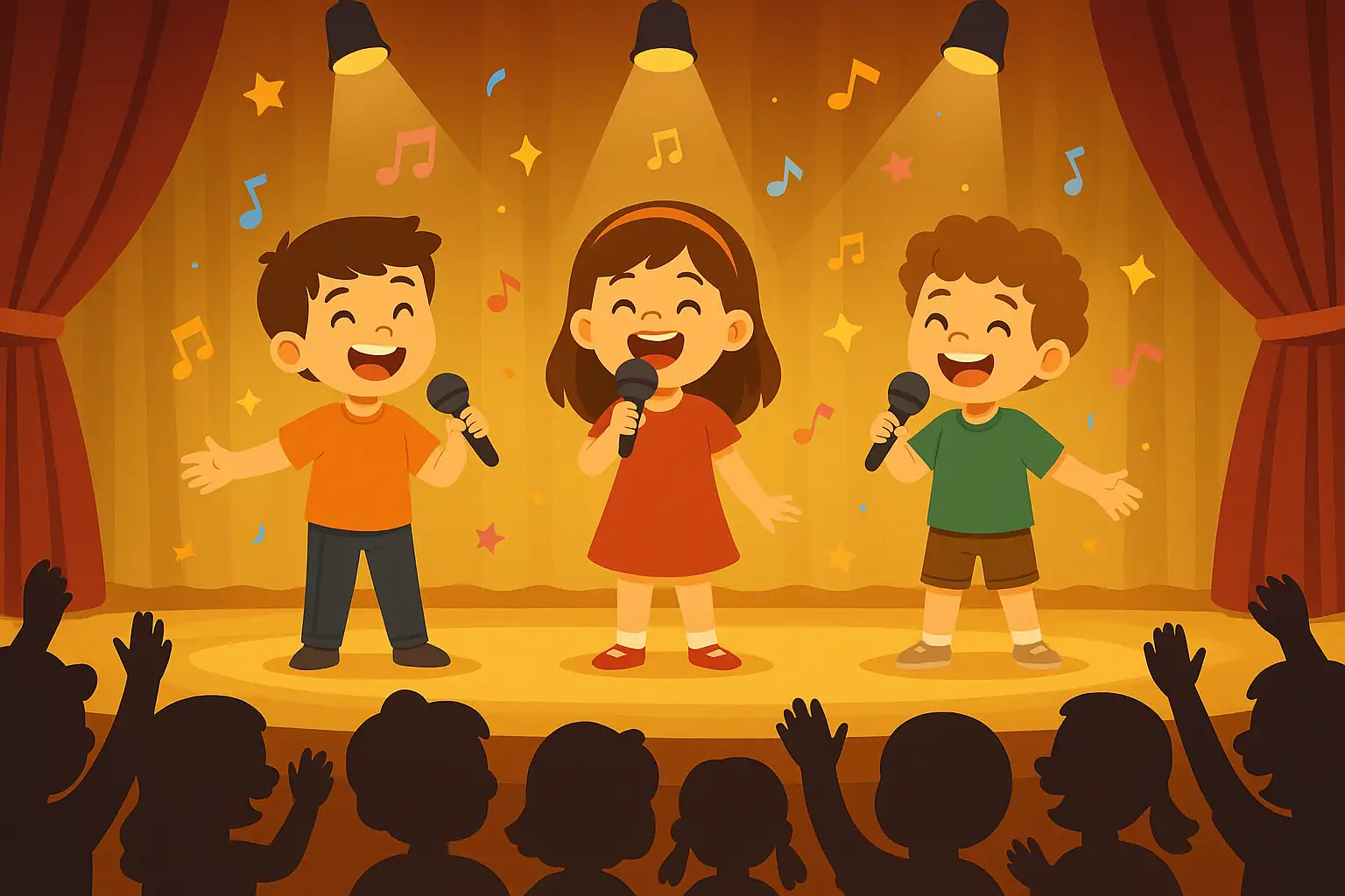 Happy child singing with a microphone, laptop open showing online music lessons, highlighting affordable $9.95/month membership
